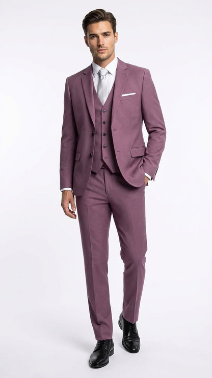 Mens Mauve Three-Piece Suit  Slim Fit Formal Blazer, Vest, and Trousers for Weddings Rose Gold Pinkish Color