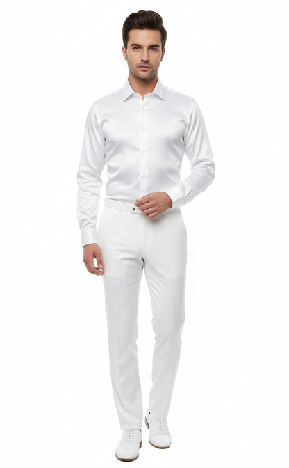 Mens White Satin Dress Shirt  Classic Long Sleeve Formal Shirt for Weddings, Parties, and Business Wear