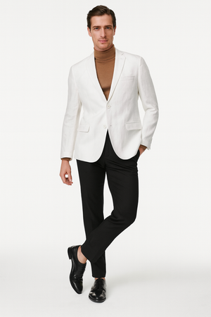 Mens White Linen Blazer  Classic Two-Button Lightweight Sport Coat
