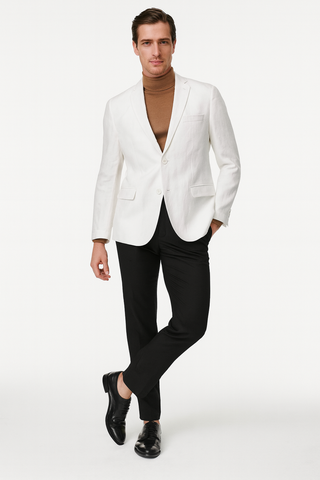 Men’s White Linen Blazer – Classic Two-Button Lightweight Sport Coat
