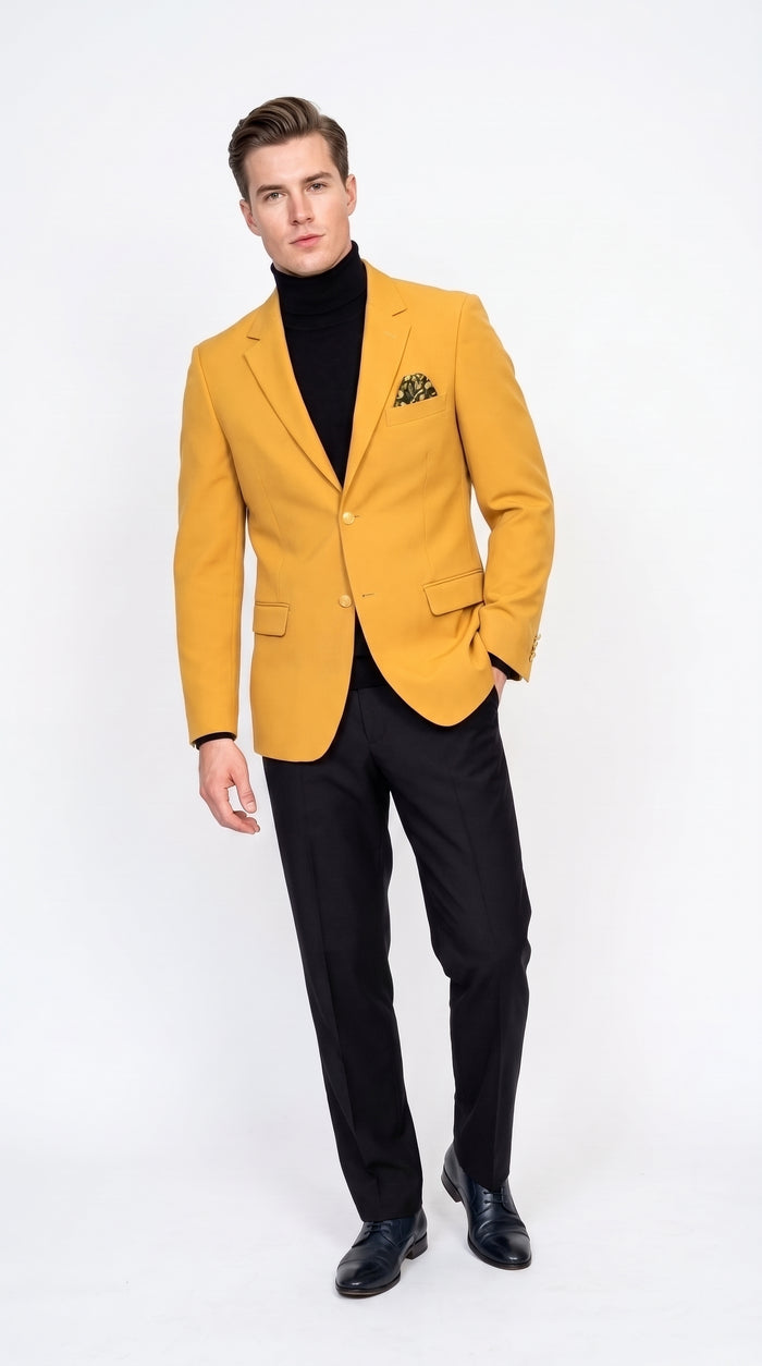 Men’s Mustard Gold Blazer, Fashion Sport Coat Wedding Party Church Dress Jacket