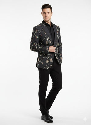 Luxury Black Floral Embroidered Blazer for Men  Designer Party and Wedding Wear Jacket