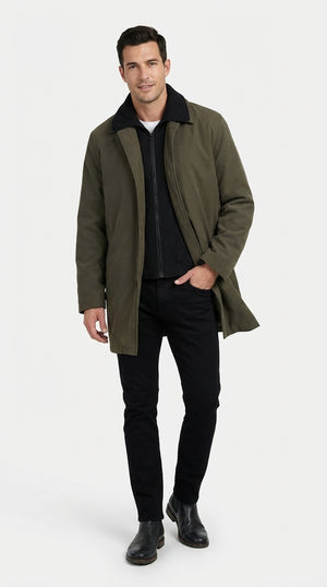 Mens Olive Brown Trench Coat Raincoat – Classic Water Resistant Long Coat with Zip and Button Closure for Business, Travel and Everyday Outerwear