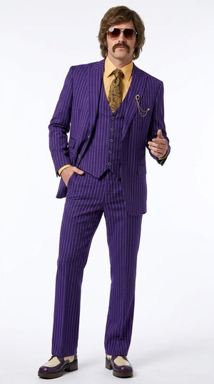 Men’s Purple Pinstripe 3-Piece Suit – 1970s Disco, Pimp, Retro Rockabilly and Party Suit