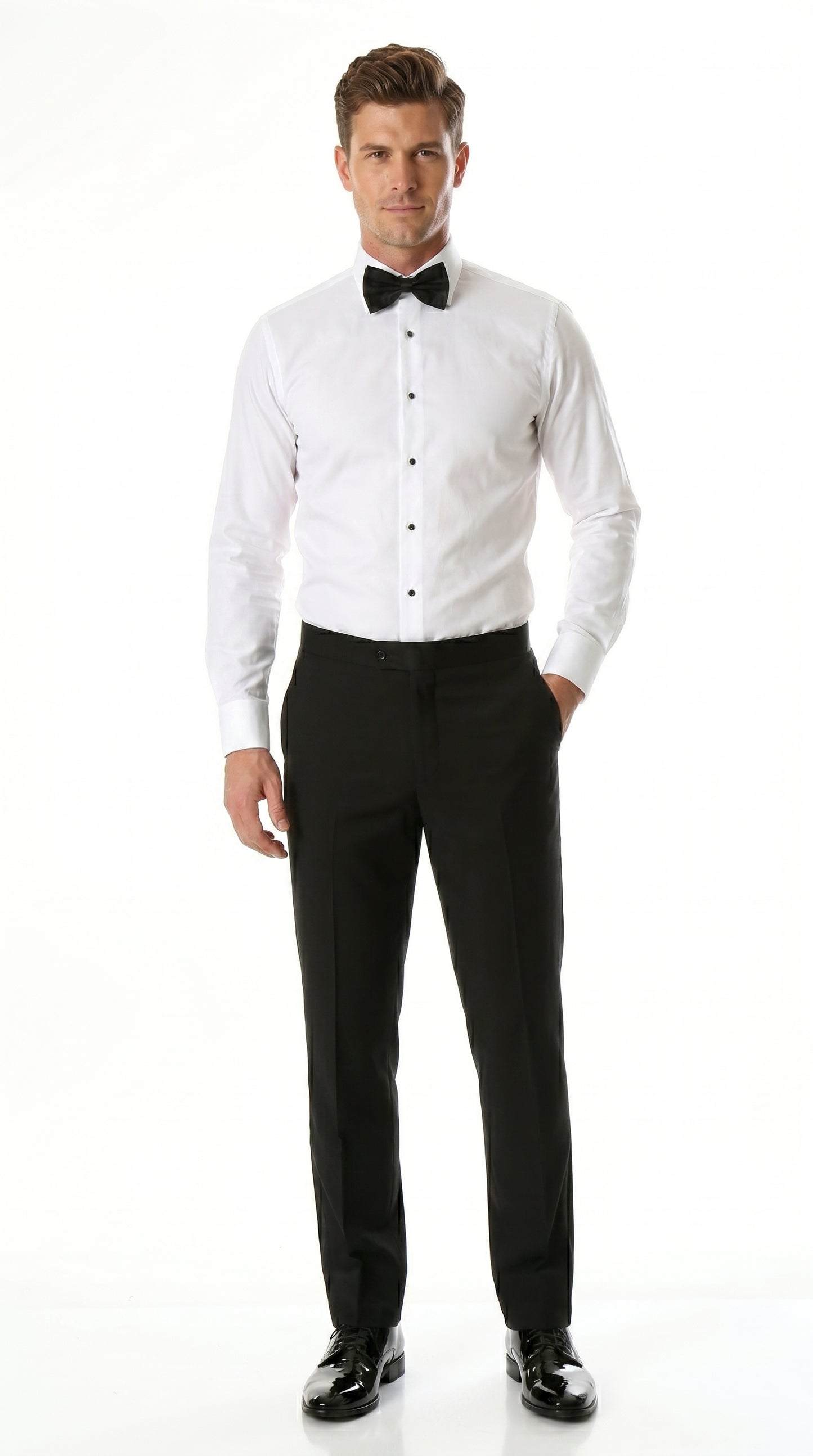 Men’s White Spread Collar Tuxedo Shirt with Plain Front, Formal Wedding Dress Shirt