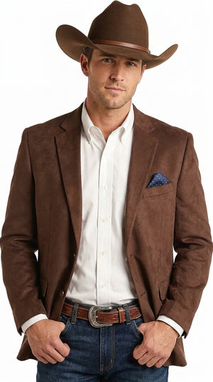 Men’s Brown Suede Western Blazer – Cowboy Style Sport Coat Jacket