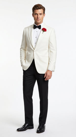Men’s Ivory White Formal Dinner Suit Set with Jacket and Pants, Classic Wedding Tuxedo Style
