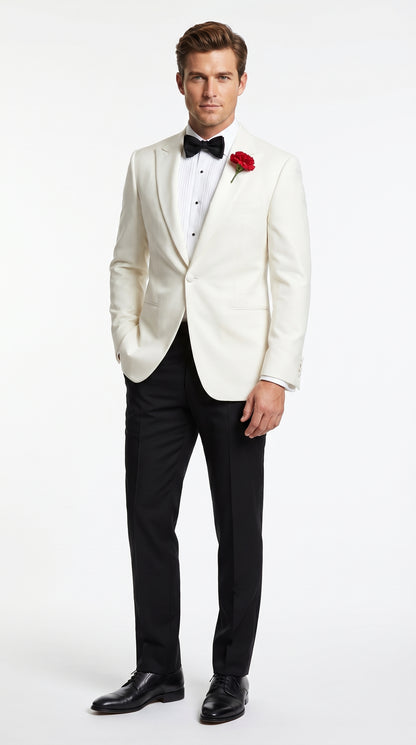 Men’s Ivory White Formal Dinner Suit Set with Jacket and Pants, Classic Wedding Tuxedo Style