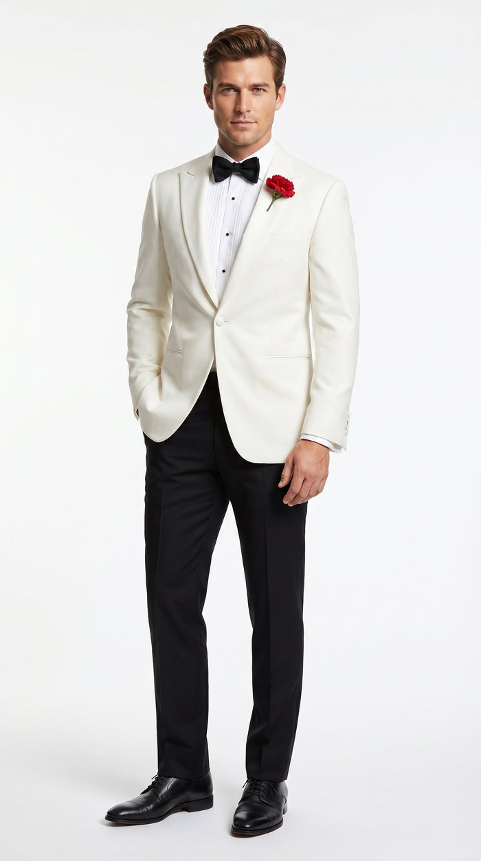 Men’s Ivory White Formal Dinner Suit Set with Jacket and Pants, Classic Wedding Tuxedo Style