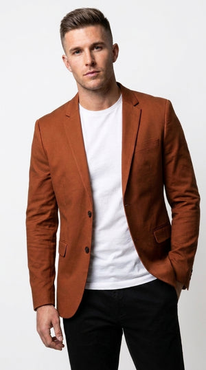 Men’s Dark Burnt Orange 2-Button Blazer – Modern Sport Coat for Wedding, Business and Casual Wear