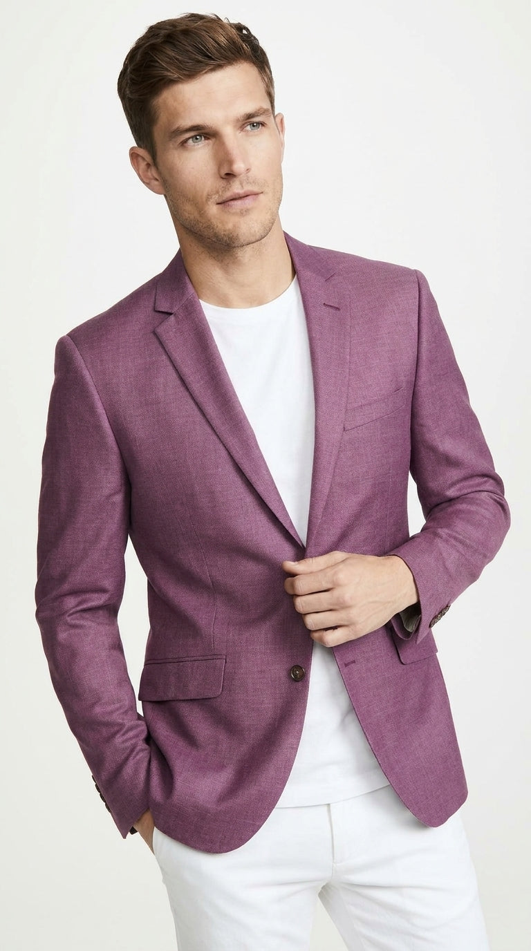 Men’s Berry Mauve Blazer – Classic 2-Button Wedding, Business and Smart-Casual Sport Coat in light purple lavender color