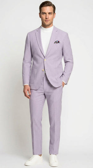Men’s Lavender Seersucker 2 Piece Suit, Lightweight Summer Blazer and Pants Set for Weddings, Parties, Prom, and summer fabric