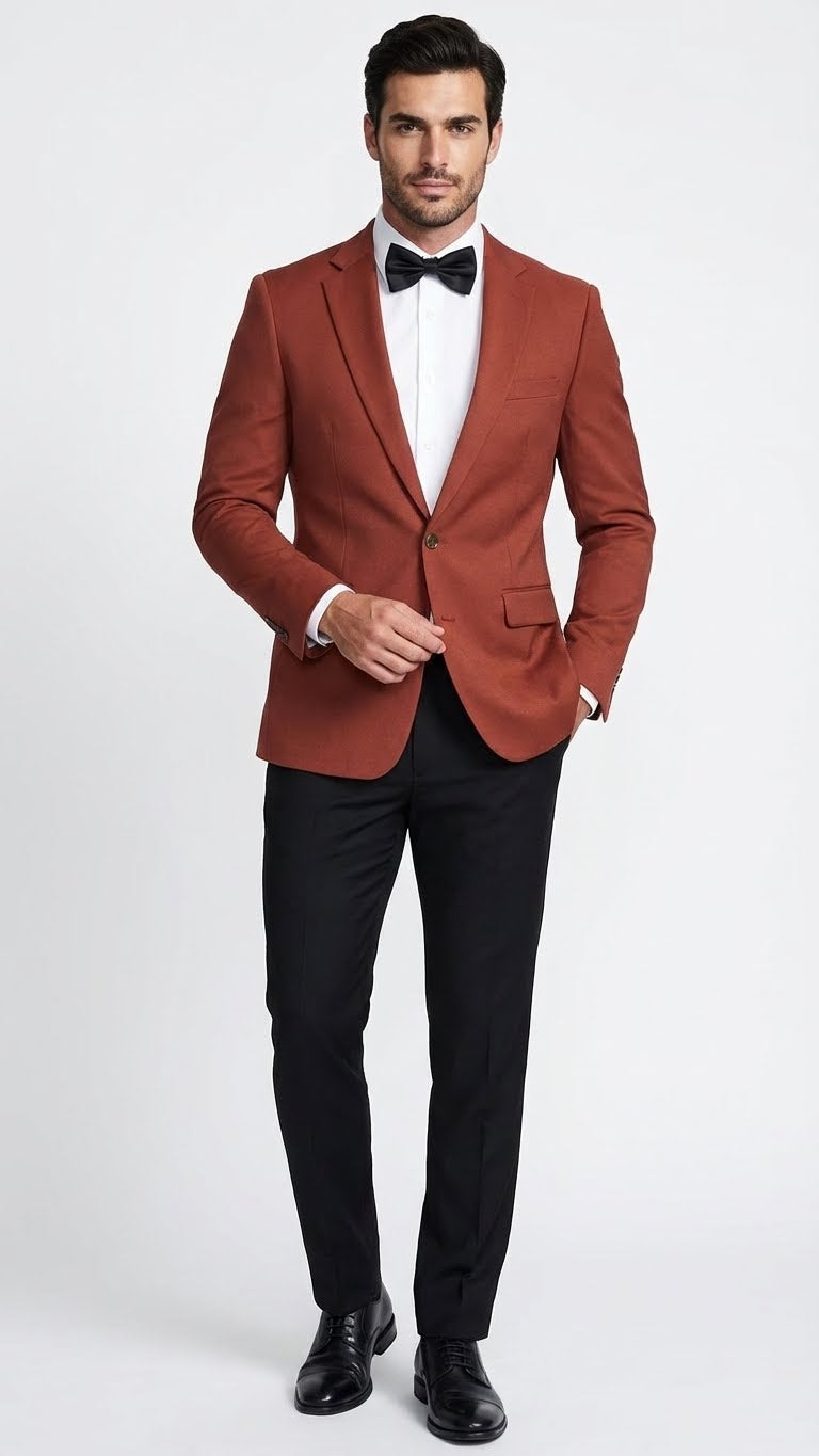 Mens Brick Copper Rust Color  Blazer  Slim Fit Formal and Party Wear Jacket in Burnt Orange Sport Coat
