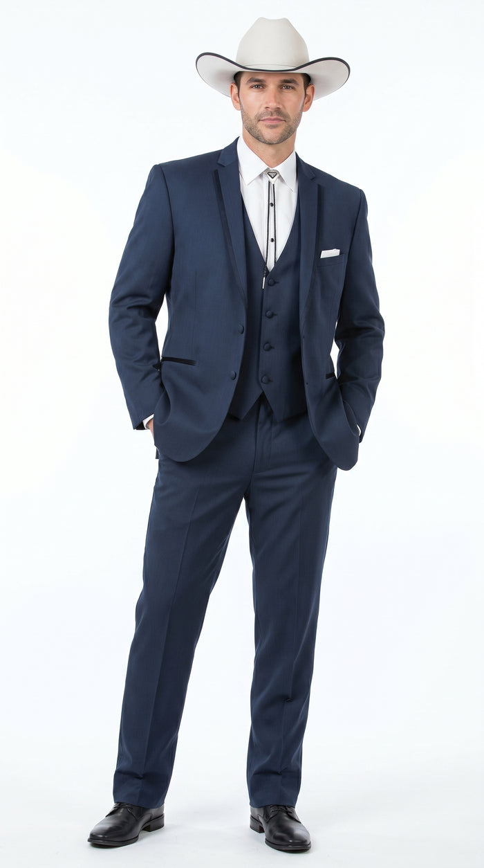 Men’s Slate Blue Western Sport Coat with Two Button Front, Notch Lapel Designer Blazer Jacket