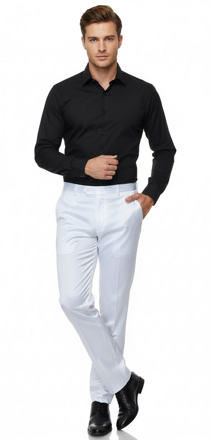 Mens White Satin Slim Fit Dress Pants  Shiny Formal Party and Wedding Trousers