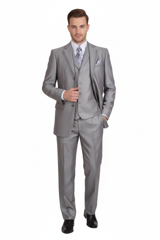 Men’s Light Gray 3-Piece Modern Fit Suit with Vest – Classic Formal Business and Wedding Attire