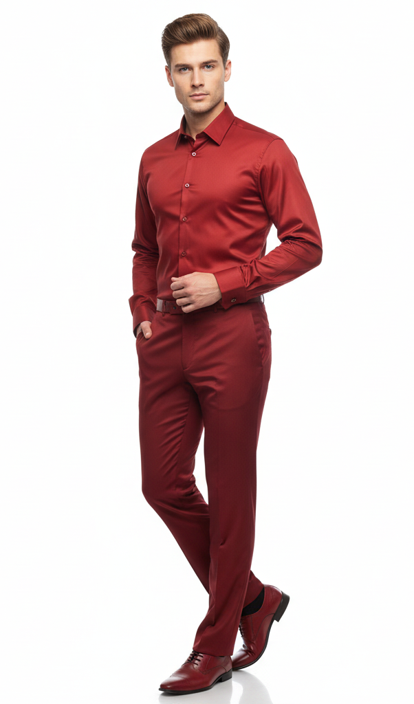 Mens Red Satin Dress Shirt  Luxury Long Sleeve Formal Shirt for Parties, Weddings, and Business Wear