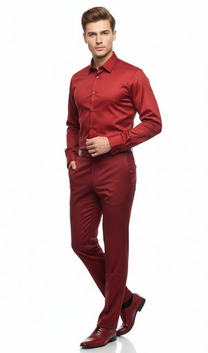 Mens Red Satin Dress Shirt  Luxury Long Sleeve Formal Shirt for Parties, Weddings, and Business Wear