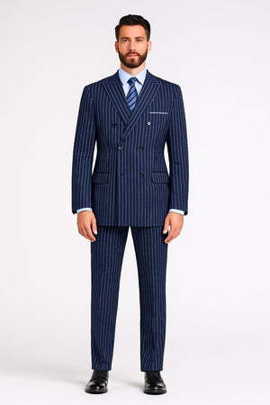 Mens Royal Blue Pinstripe Double-Breasted Suit  6-Button Classic Vintage Gangster Style in Indigo Cobalt Blue  Pinstripe Color