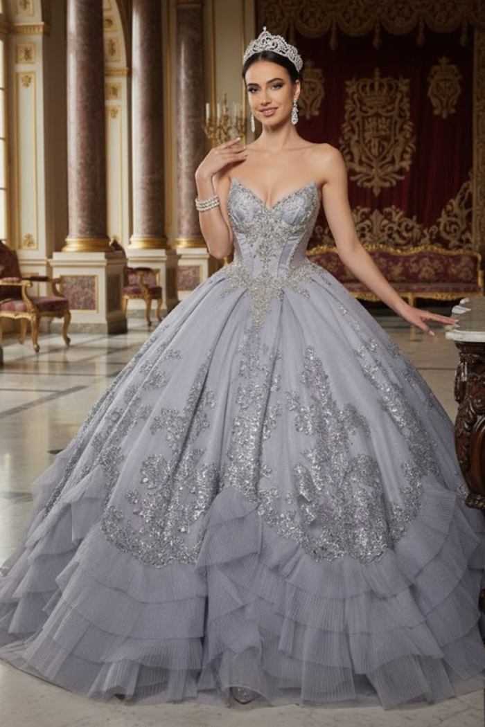 Luxury Ball Gown Quinceañera Dress with Glitter Tulle Skirt & Beaded Corset By Layla K LK284