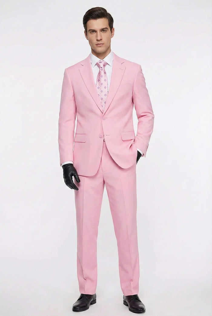 Men's Pink Two Piece Suit - Classic Fit Formal Jacket and Tailored Pants