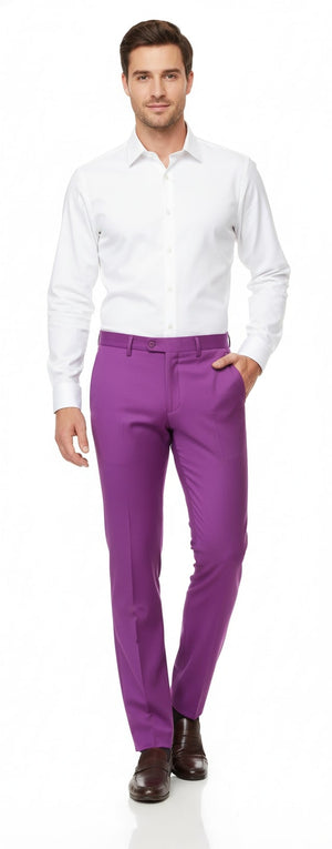 Mens Slim Fit Light Purple Dress Pants  Modern Formal Trousers for Business, Weddings and Parties