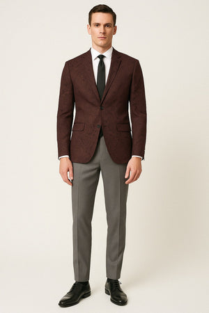 Mens Burgundy and Black Paisley Tuxedo Blazer  Slim Fit Formal Dinner Jacket