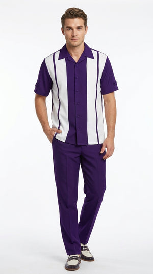 Men’s Purple and White Walking Suit – 2-Piece Short Sleeve Casual Leisure Outfit (Copy)