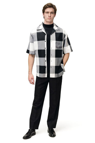 Mens Black and White Checkered Short Sleeve Shirt Set – Casual Two-Piece Summer Outfit