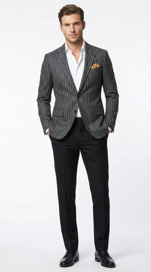 Mens Charcoal Pinstripe Blazer – Classic Tailored Formal Jacket for Business, Office and Evening Wear