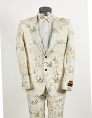 Mens Paisley Prom & Wedding Tuxedo in White & Gold