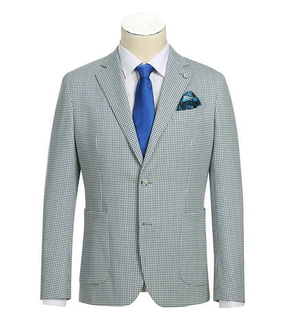 Half Canvas Slim Fit Blazer in Sage Blue Check