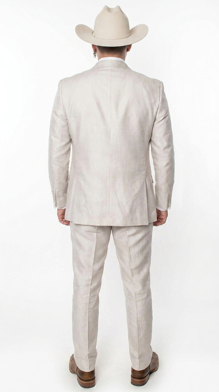 Men’s Sand champaign  Western Cowboy 3-Piece Suit – Light Cream Wedding Suit with Vest & Pants Slim Fitted