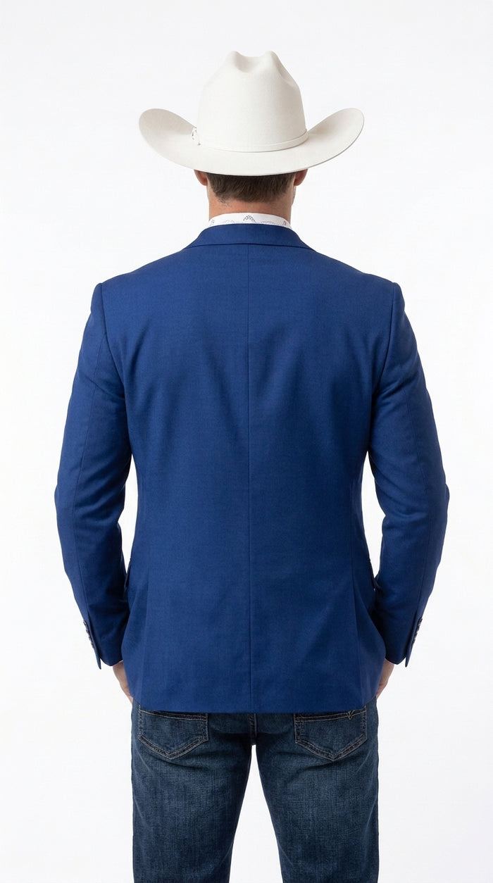 Men’s Dark Royal Blue Western Blazer – Cowboy Sport Coat Jacket with Two-Button Front Saphire Indigo Cobalt Blue
