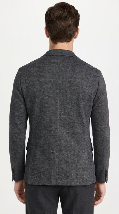 Men’s Charcoal Grey Sport Coat – Classic Two Button Notch Lapel Textured Blazer