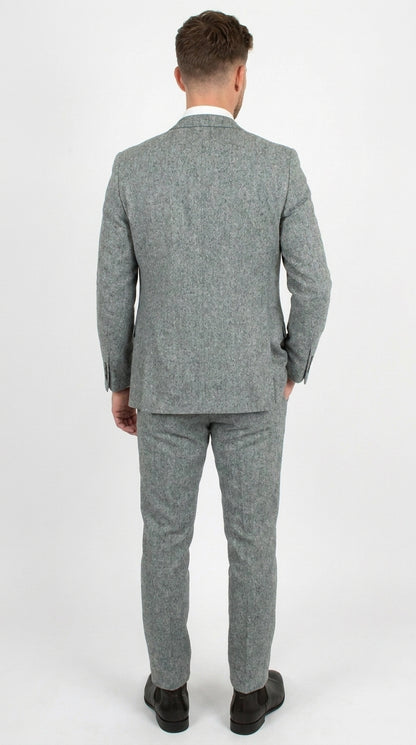 Men’s Grey Edwardian 3 Piece Suit – Vintage Victorian Wedding Suit with Vest Herringbone Tweed Fabric