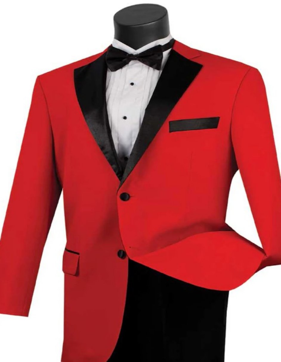 Mens 2 Button Contrast Matching Pants and Vest Notch Lapel Tuxedo in Red