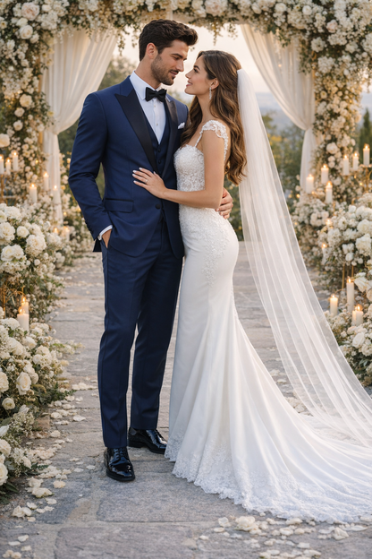 2 Button Designer Peak Tuxedo in Navy Blue