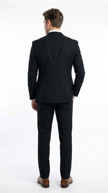 Vitali Men's Modern Fit 3-Piece Black Suit – 2-Button Jacket with Scoop Neck Vest