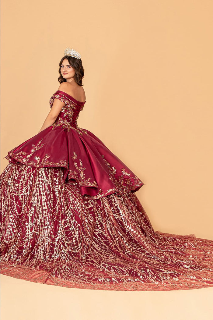 Off Shoulder 2-Piece Satin Gown by Elizabeth KGL3098