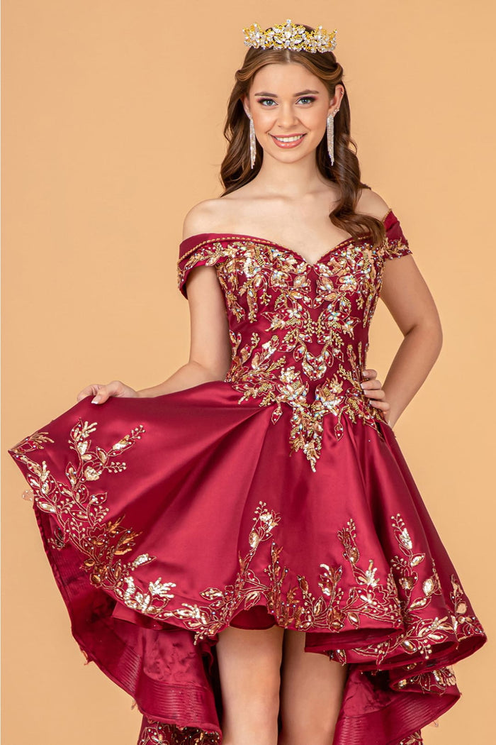 Off Shoulder 2-Piece Satin Gown by Elizabeth KGL3098