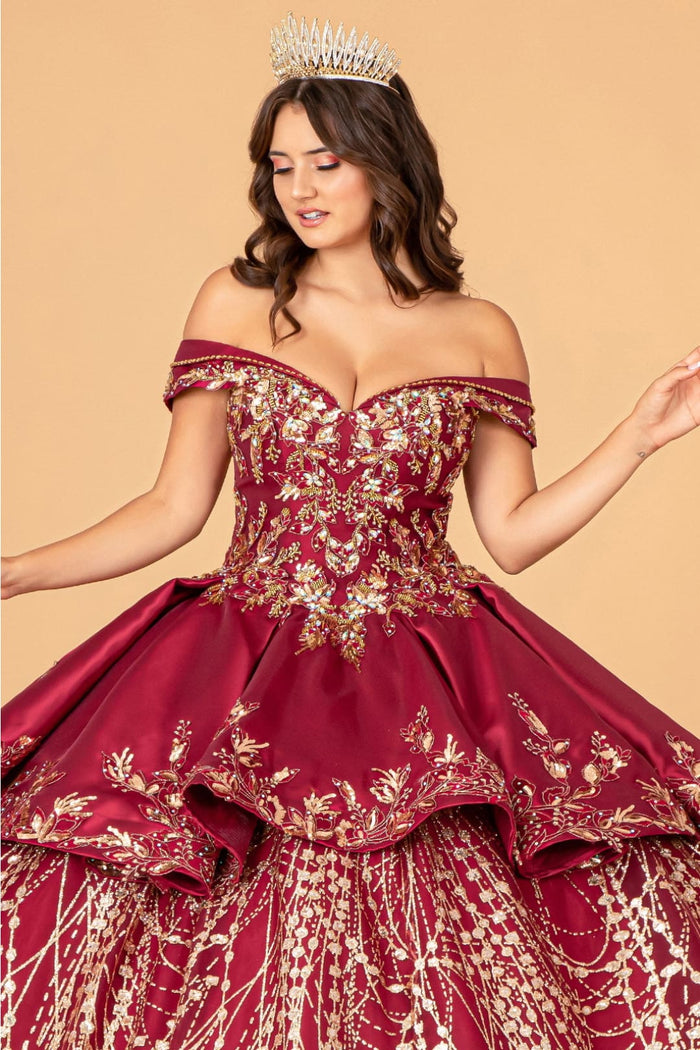 Off Shoulder 2-Piece Satin Gown by Elizabeth KGL3098