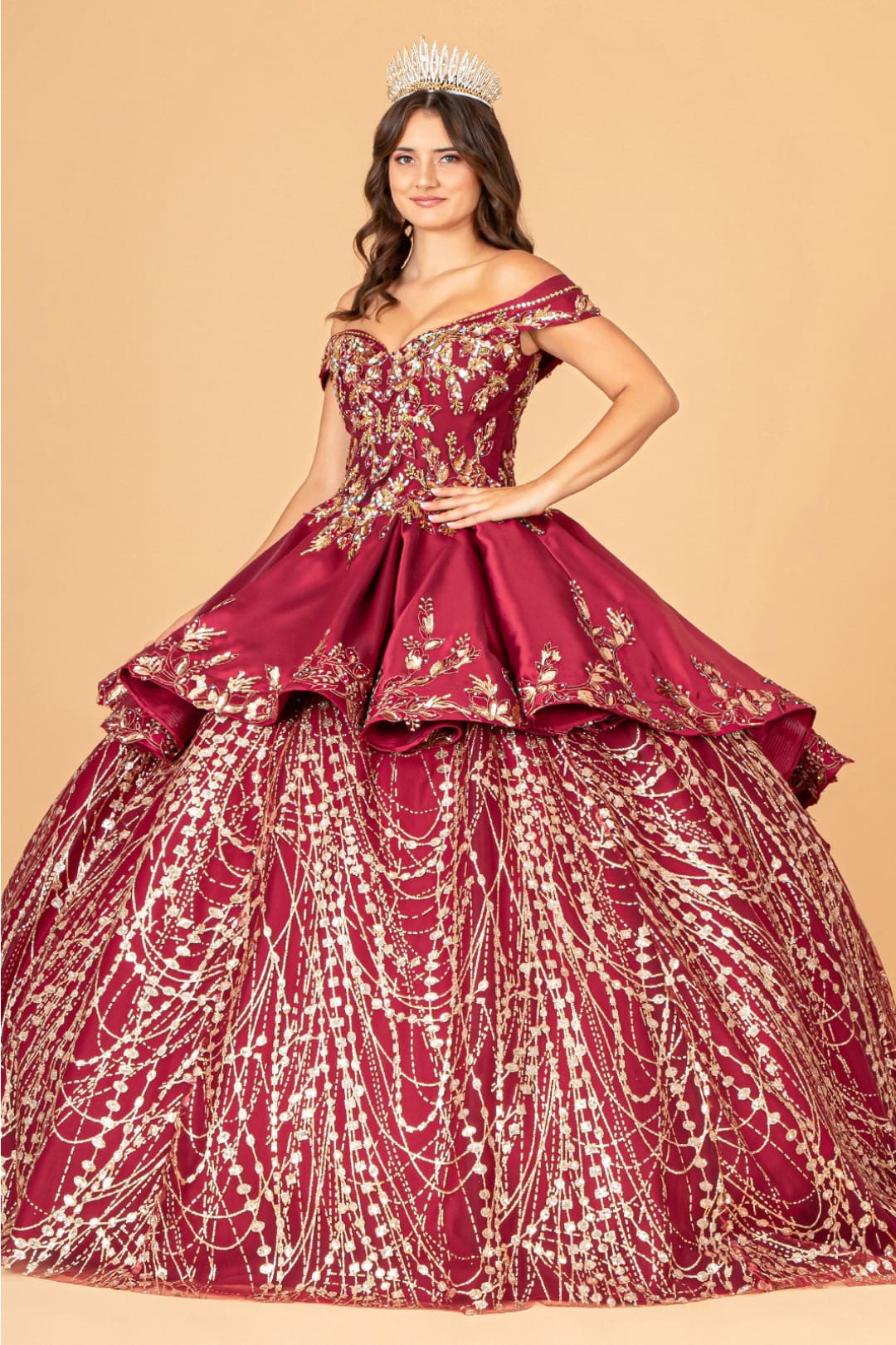 2 Piece Off Shoulder Satin Ball Gown by Elizabeth K GL3098 - Quinceanera Dresses