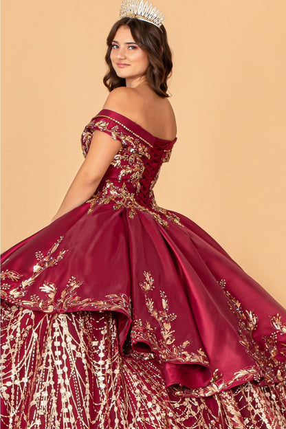 2 Piece Off Shoulder Satin Ball Gown by Elizabeth K GL3098 - Quinceanera Dresses