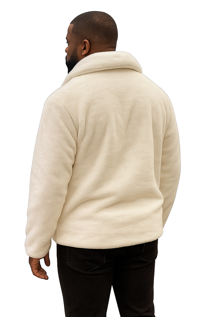 Men's White Fur Short Coat  Single Breasted, Full Zip, Regular Fit