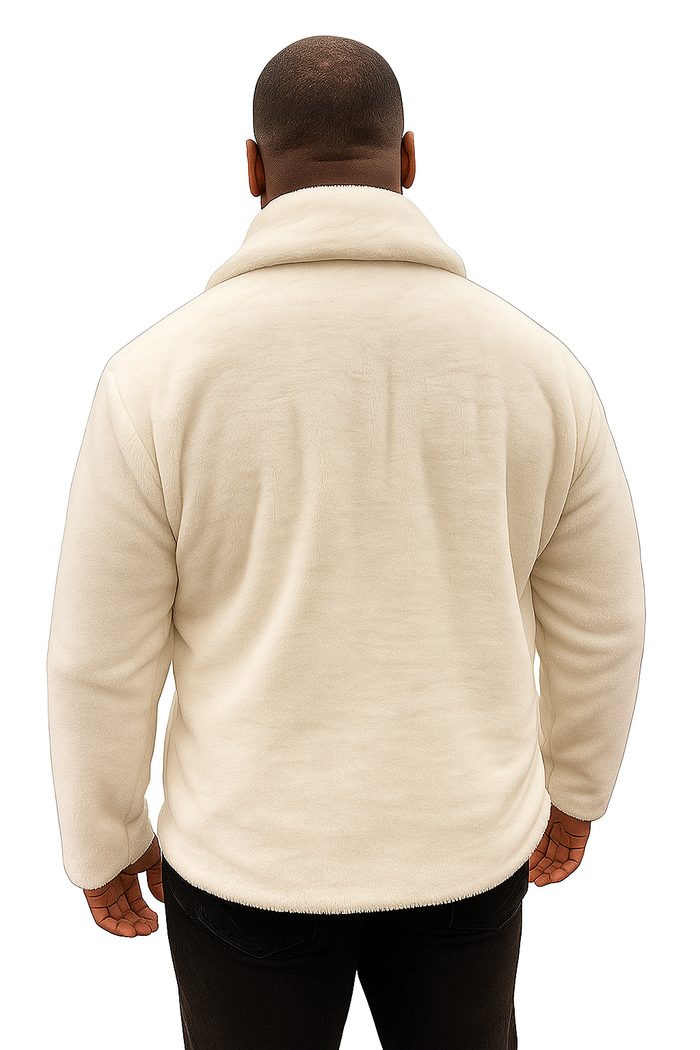 Men's White Fur Short Coat  Single Breasted, Full Zip, Regular Fit