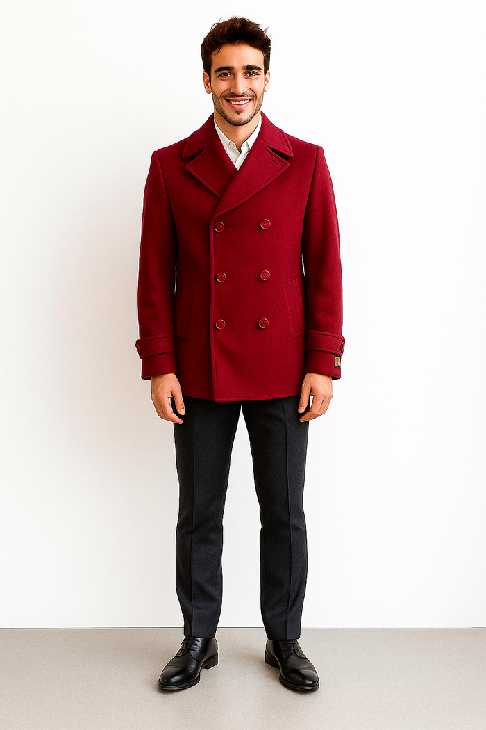 Men's Big & Tall Wool Peacoat  Classic Double Breasted Overcoat Style