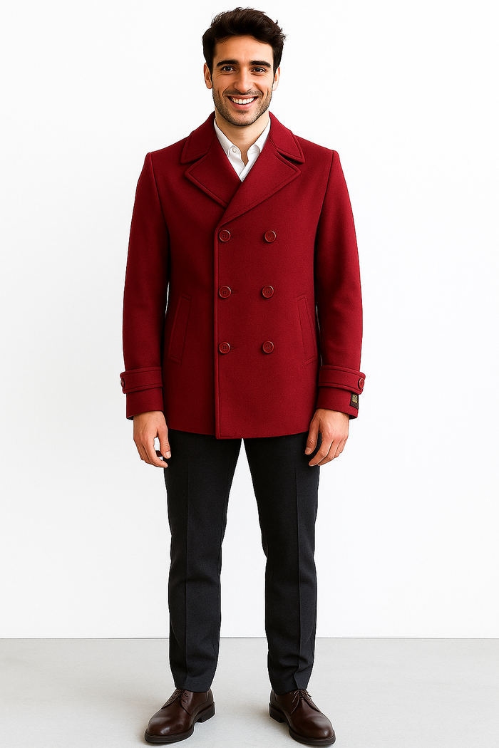Men's Big & Tall Wool Peacoat  Classic Double Breasted Overcoat Style