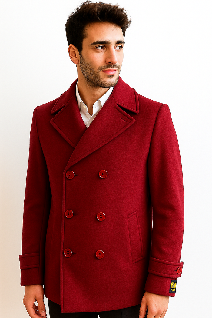 Men's Big & Tall Wool Peacoat  Classic Double Breasted Overcoat Style