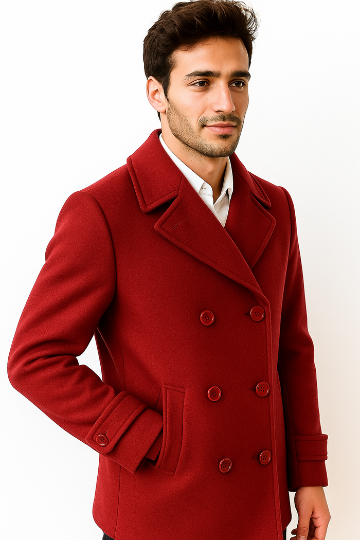 Men's Big & Tall Wool Peacoat  Classic Double Breasted Overcoat Style